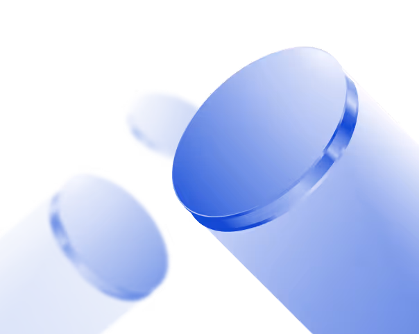Close-up of two translucent blue cylindrical shapes with rounded tops on a black background.
